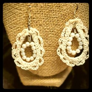 Handcrafted Antique White Lace/Faux Pearl Earrings